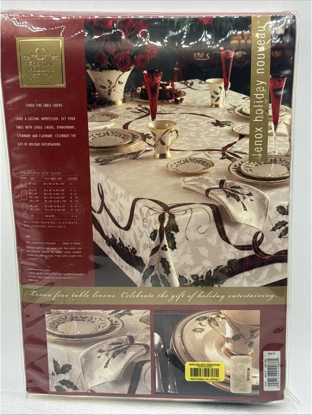 Lenox Christmas For the Holidays Tablecloth Oblong 60x120” Vintage Fine Linen